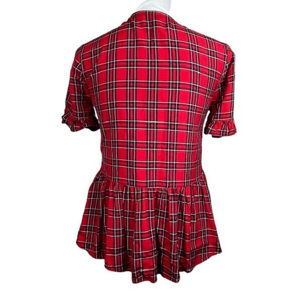 Madewell Studio Ruffle-Hem Top in Clanton Plaid Women's size XXS Red Black - Picture 4 of 8
